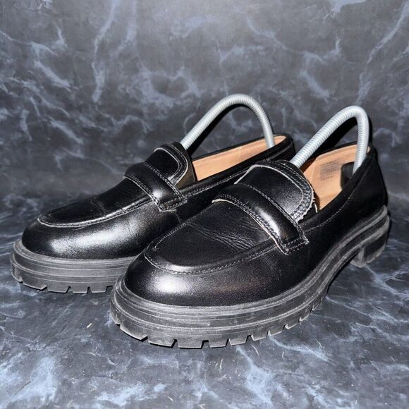Madewell The Bradley Lugsole Loafer Shoe Black Leather Platform Women Size 9 - Picture 2 of 9
